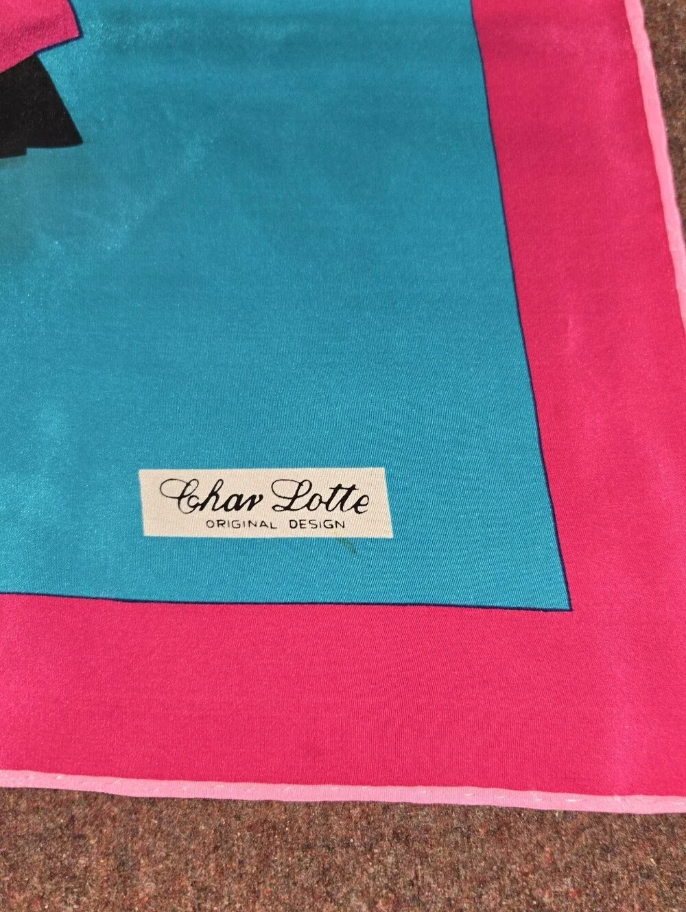Vintage Char Lotte Designs Silk Scarf 34x33 Has Some Spots